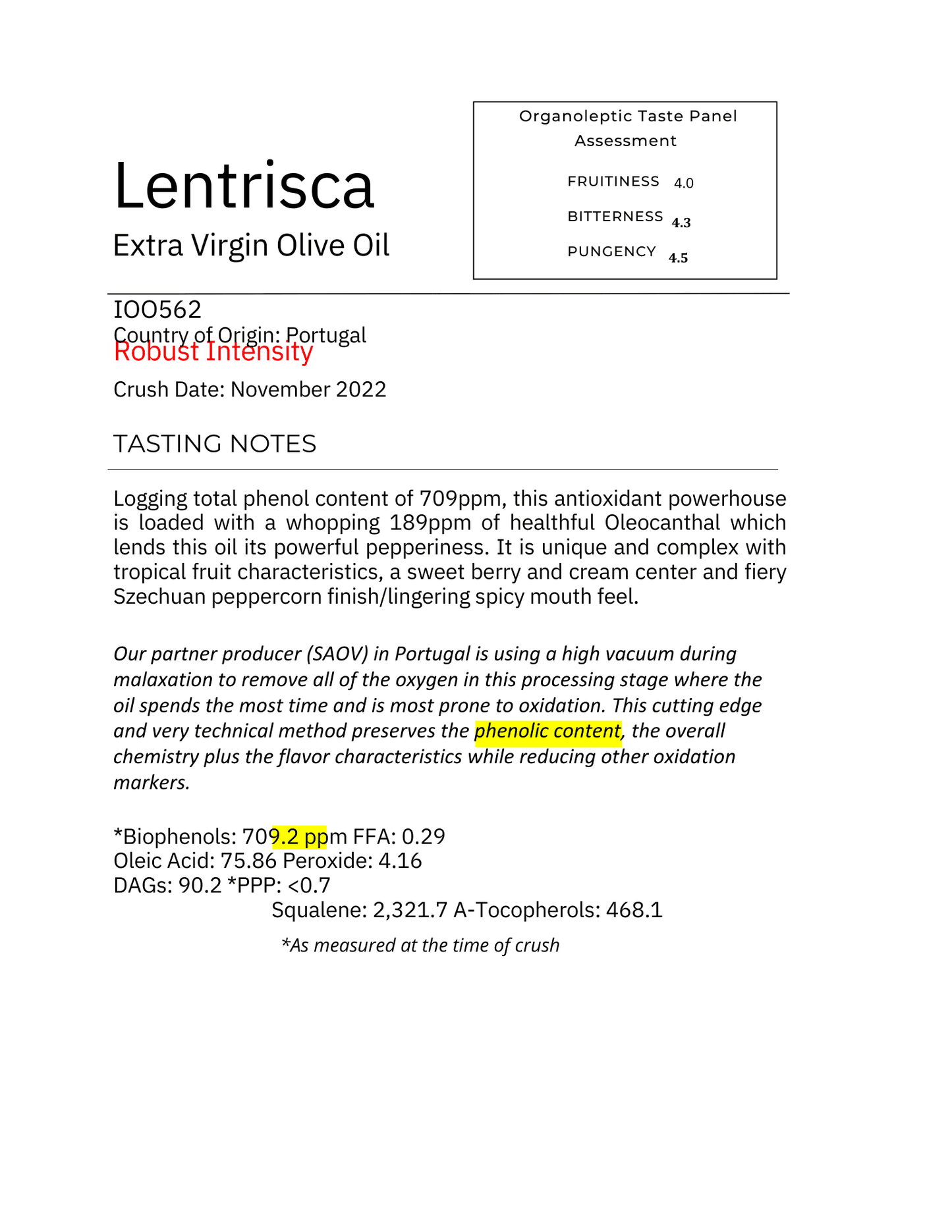 LENTRISCA PREMIUM EXTRA VIRGIN OLIVE OIL